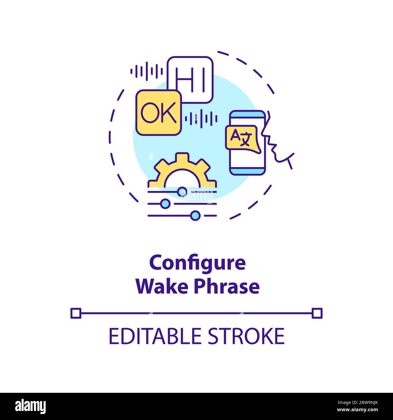 2D customizable configure wake process line icon concept Stock Vector