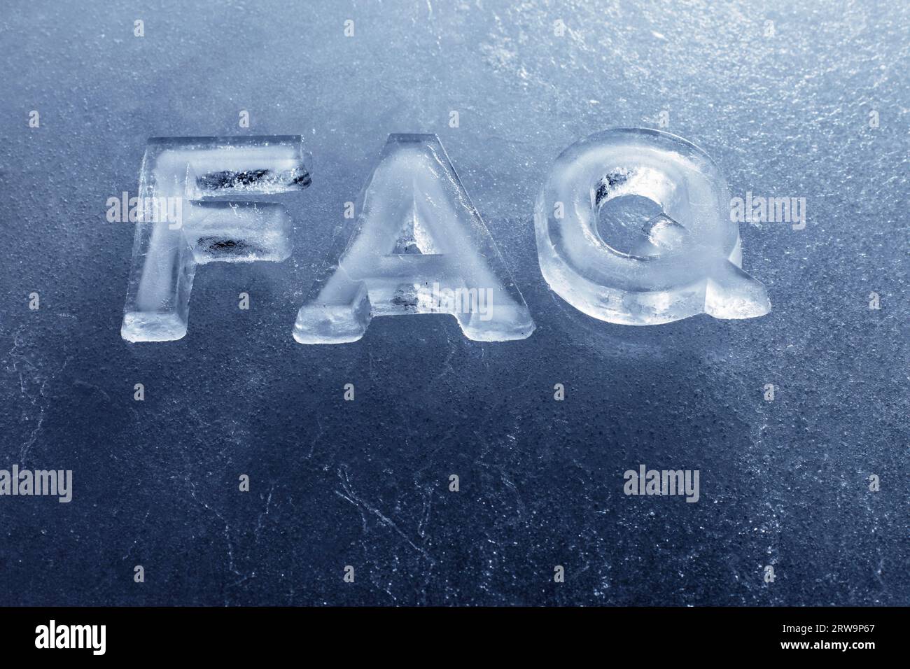 Abbreviation FAQ (Frequently Asked Questions) made of real ice letters Stock Photo