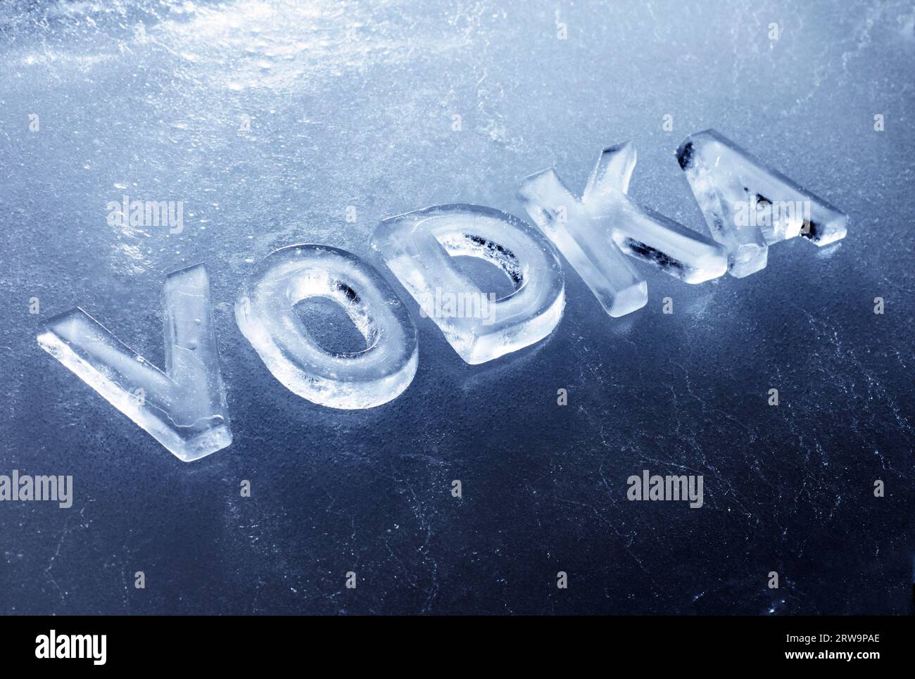 Word Vodka (alcoholic drink) made with real ice letters Stock Photo Alamy