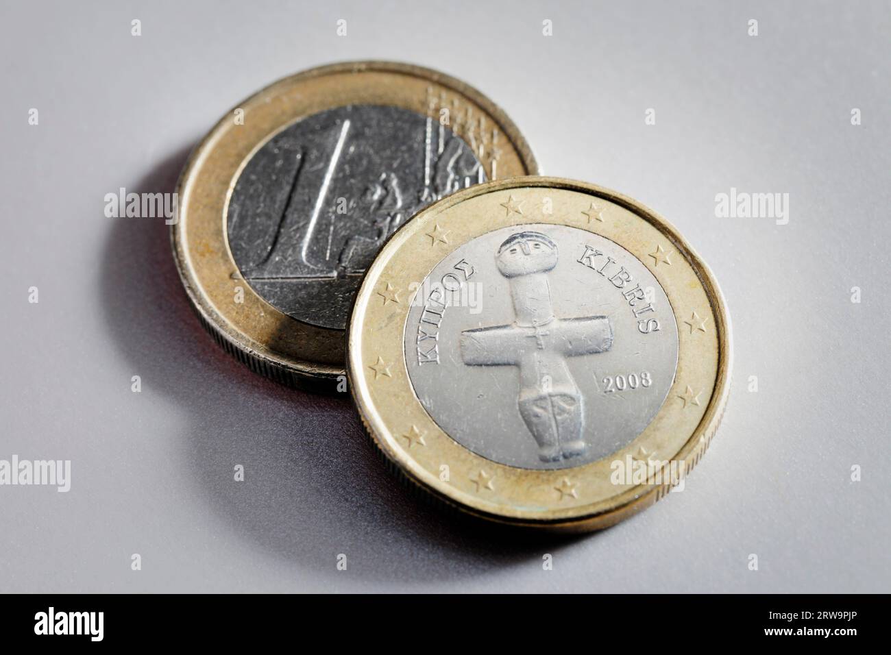 Two 1 Euro coins from Cyprus Stock Photo