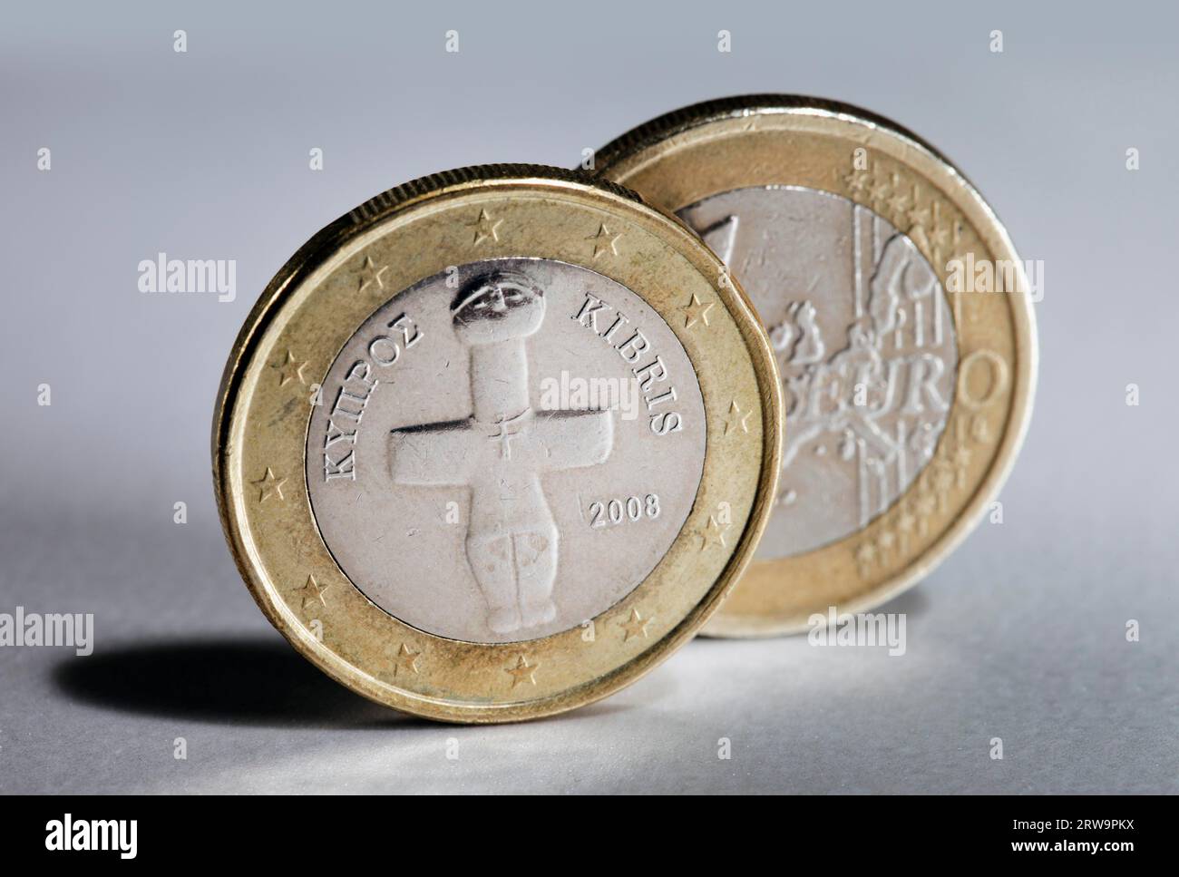 Two 1 Euro coins from Cyprus Stock Photo