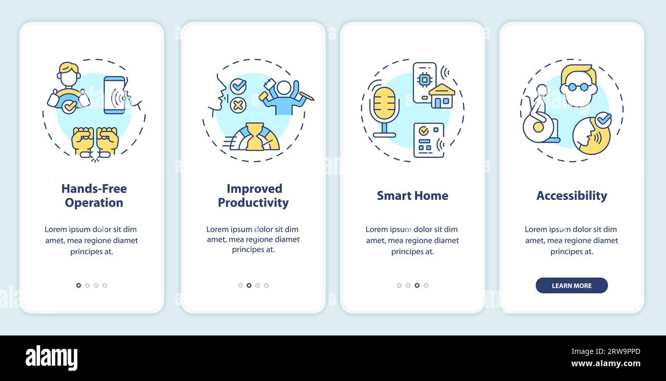 Walkthrough voice assistant with linear icons concept Stock Vector