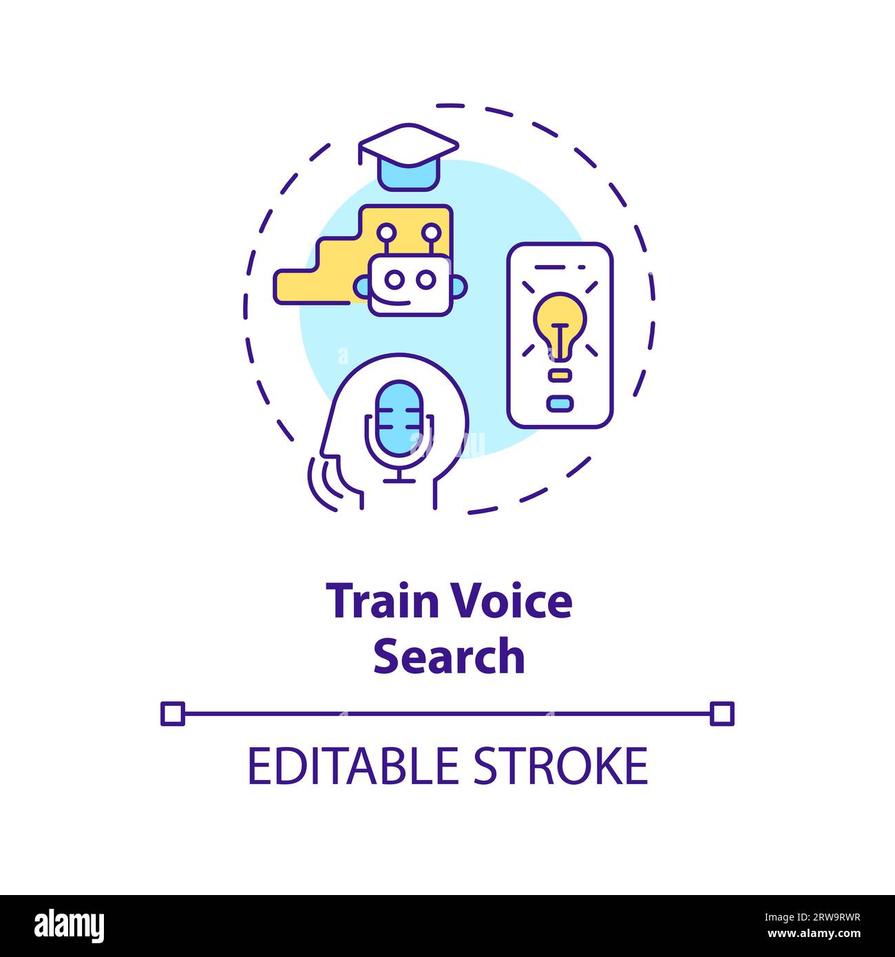 2D customizable train voice search line icon concept Stock Vector