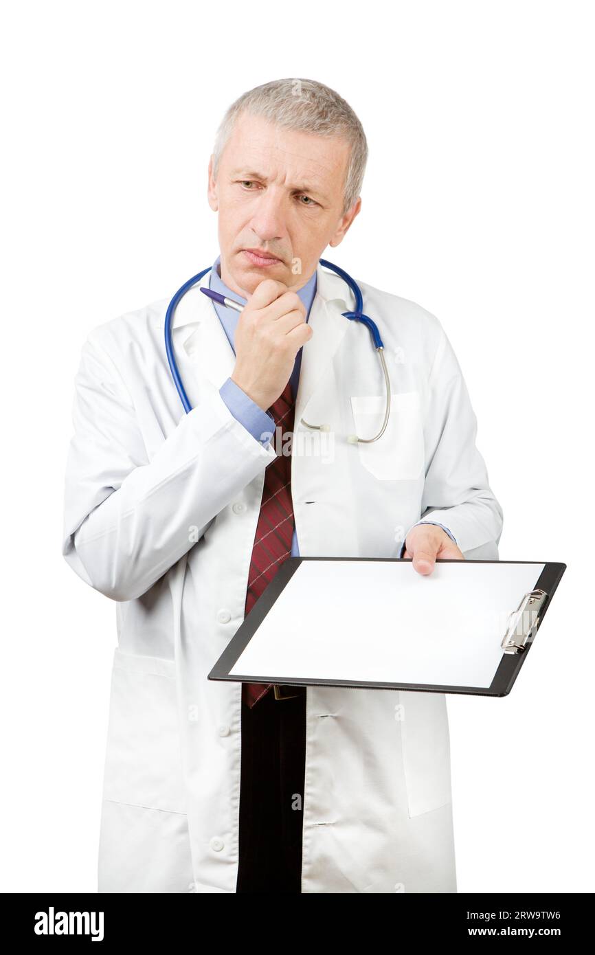 Mature doctor thinking holding hi-res stock photography and images - Alamy