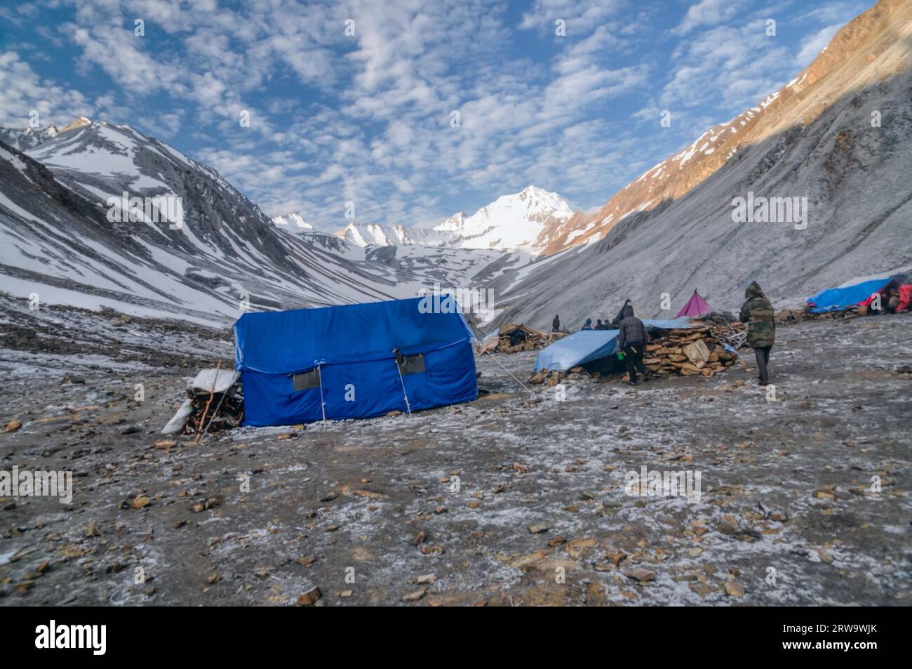 High altitude base camp in Himalayas mountains in Nepal Stock Photo Alamy