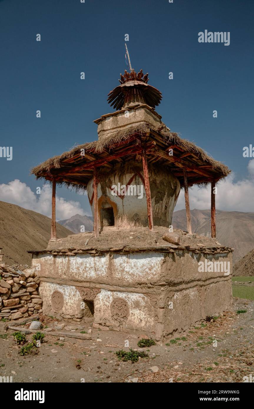 Scenic old shrine in Himalayas mountains in Nepal Stock Photo - Alamy