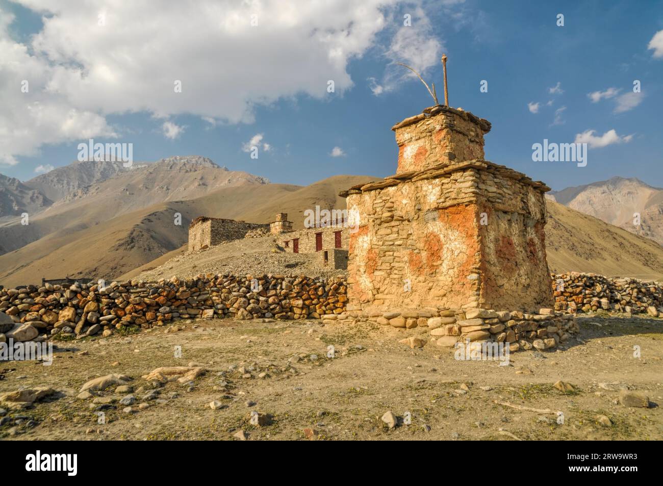 Picturesque old buddhist shrine in Himalayas mountains in Nepal Stock ...