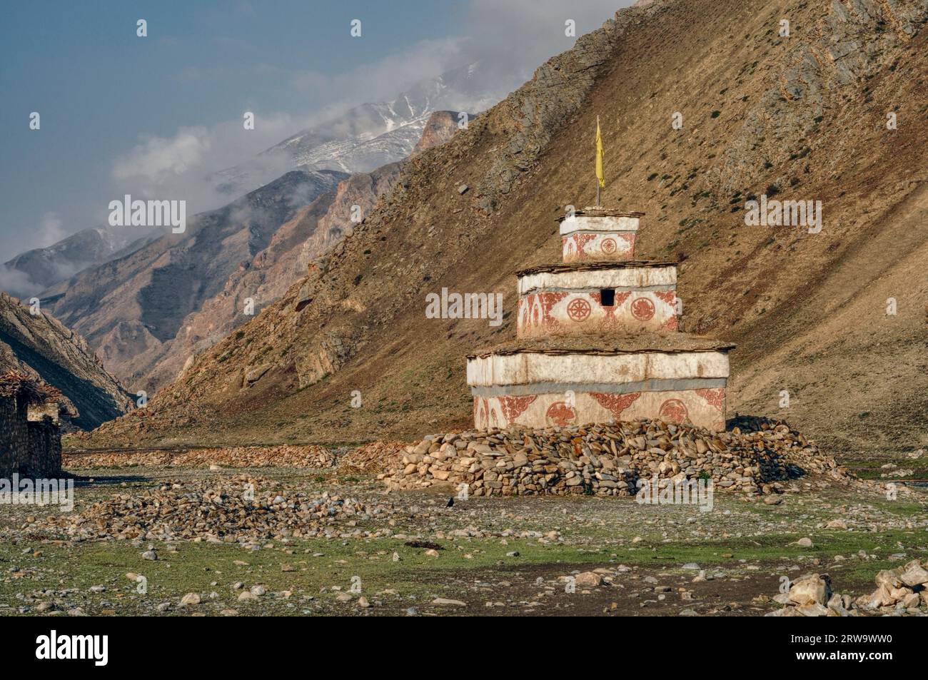 Scenic old shrine in Himalayas mountains in Nepal Stock Photo - Alamy