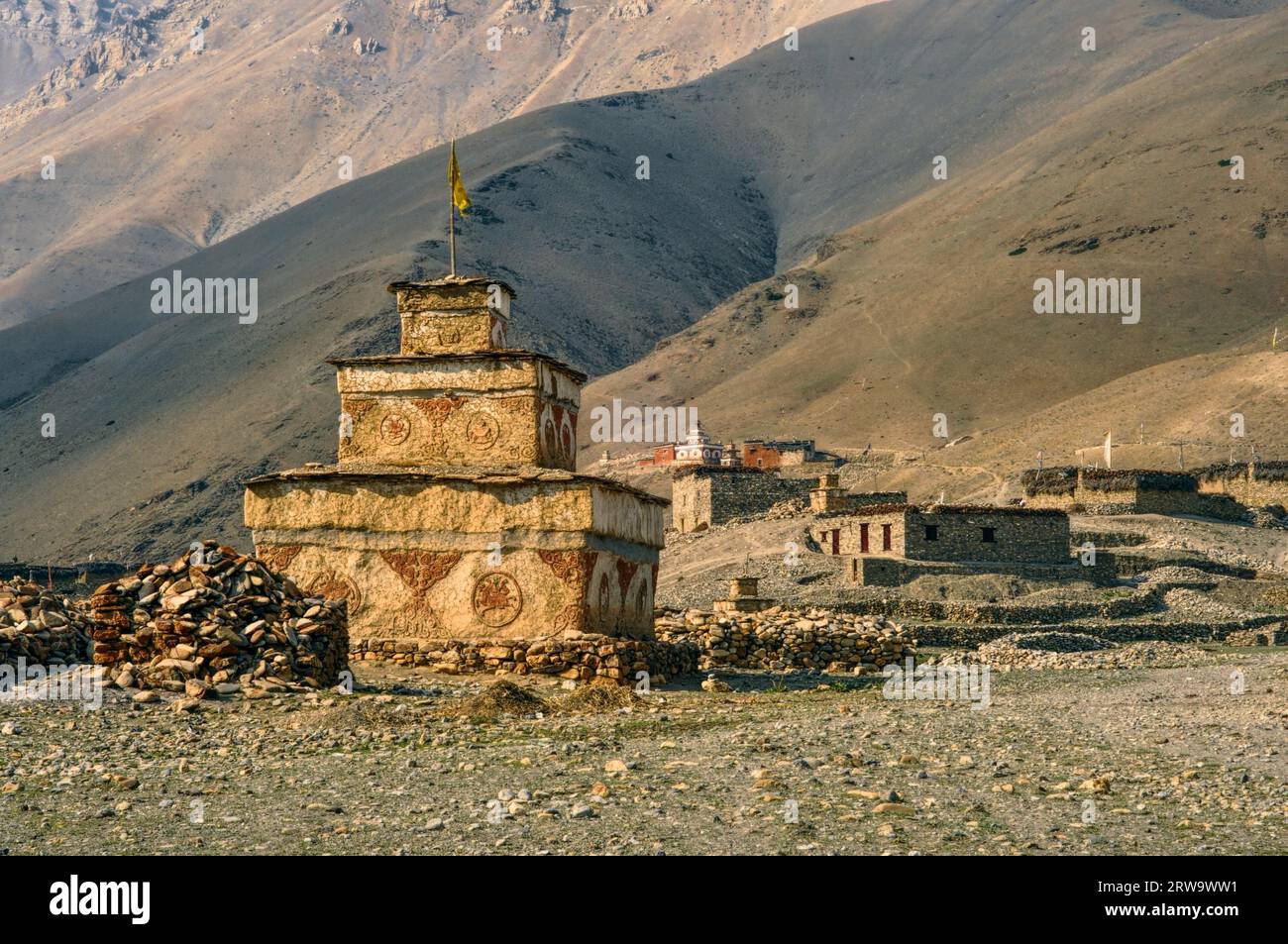 Scenic old buddhist shrine in Himalayas mountains in Nepal Stock Photo ...