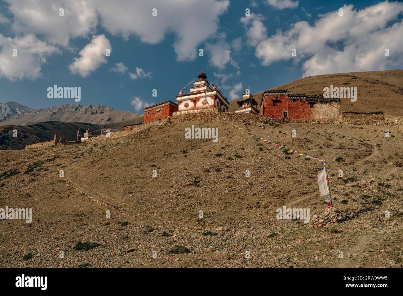 Scenic old shrine in Himalayas mountains in Nepal Stock Photo - Alamy