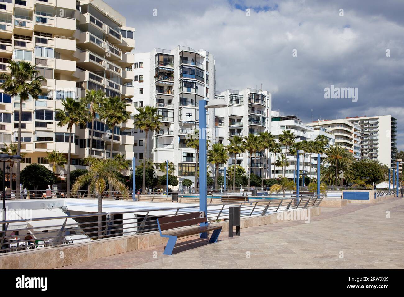 Contemporary apartment buildings in Marbella resort city on Costa del Sol in Spain, Malaga