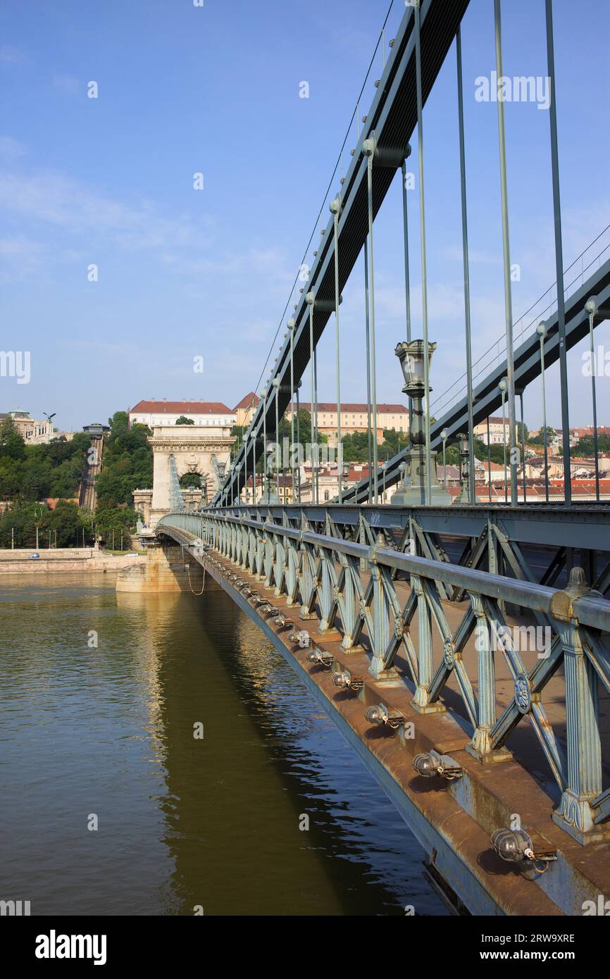 Wrought iron metal structure of the Szechenyi Chain Bridge in Budapest, Hungary Stock Photo