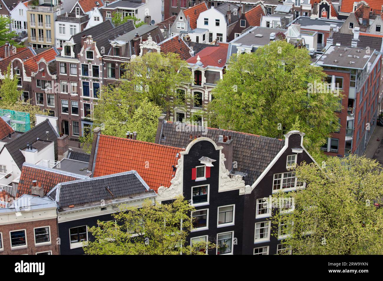 Amsterdam from above, apartment buildings, historic houses in the old