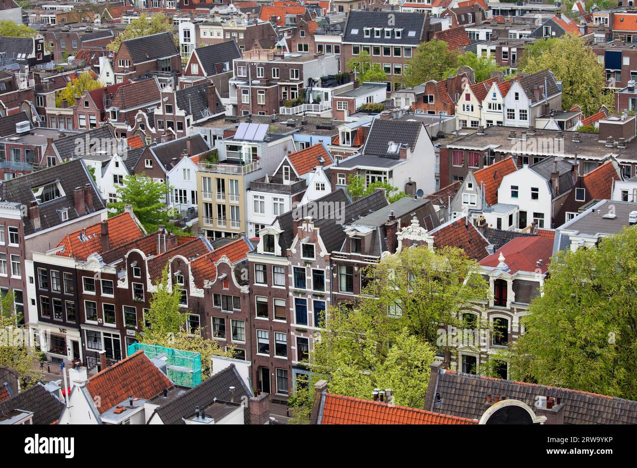 Amsterdam from above, apartment buildings, historic houses of the old