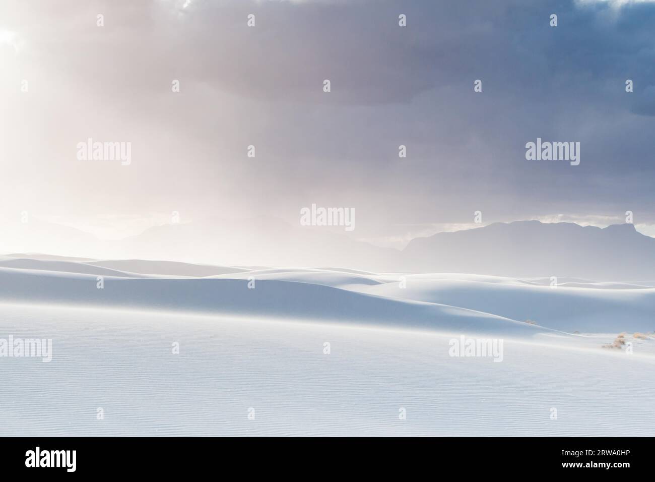 The famous White Sands National Park on a cold winter's day at dusk in New Mexico, USA Stock Photo