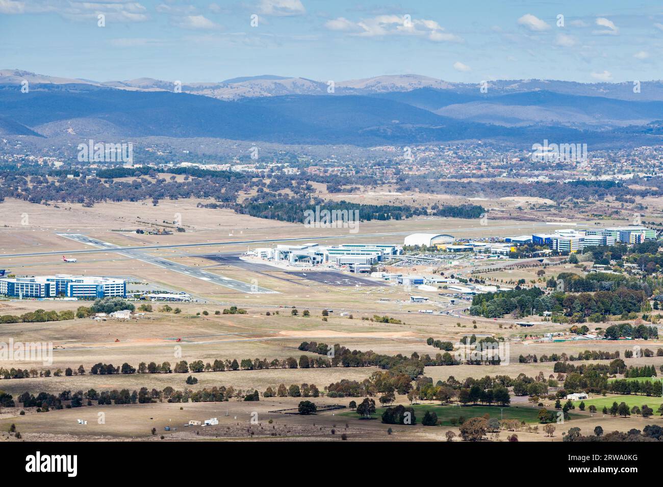 A view toward Canberra airport from Mt Ainslie Stock Photo