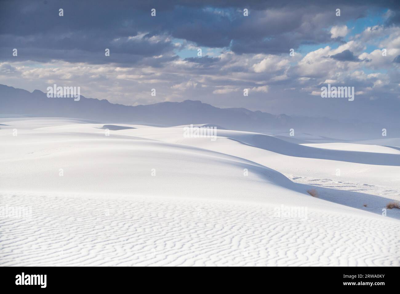 The famous White Sands National Park on a cold winter's day at dusk in New Mexico, USA Stock Photo