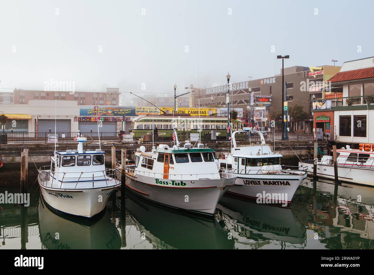 San Francisco, USA, February 14 2013: Boats near Fisherman's Wharf and Pier 39 in San Francisco, California, USA Stock Photo