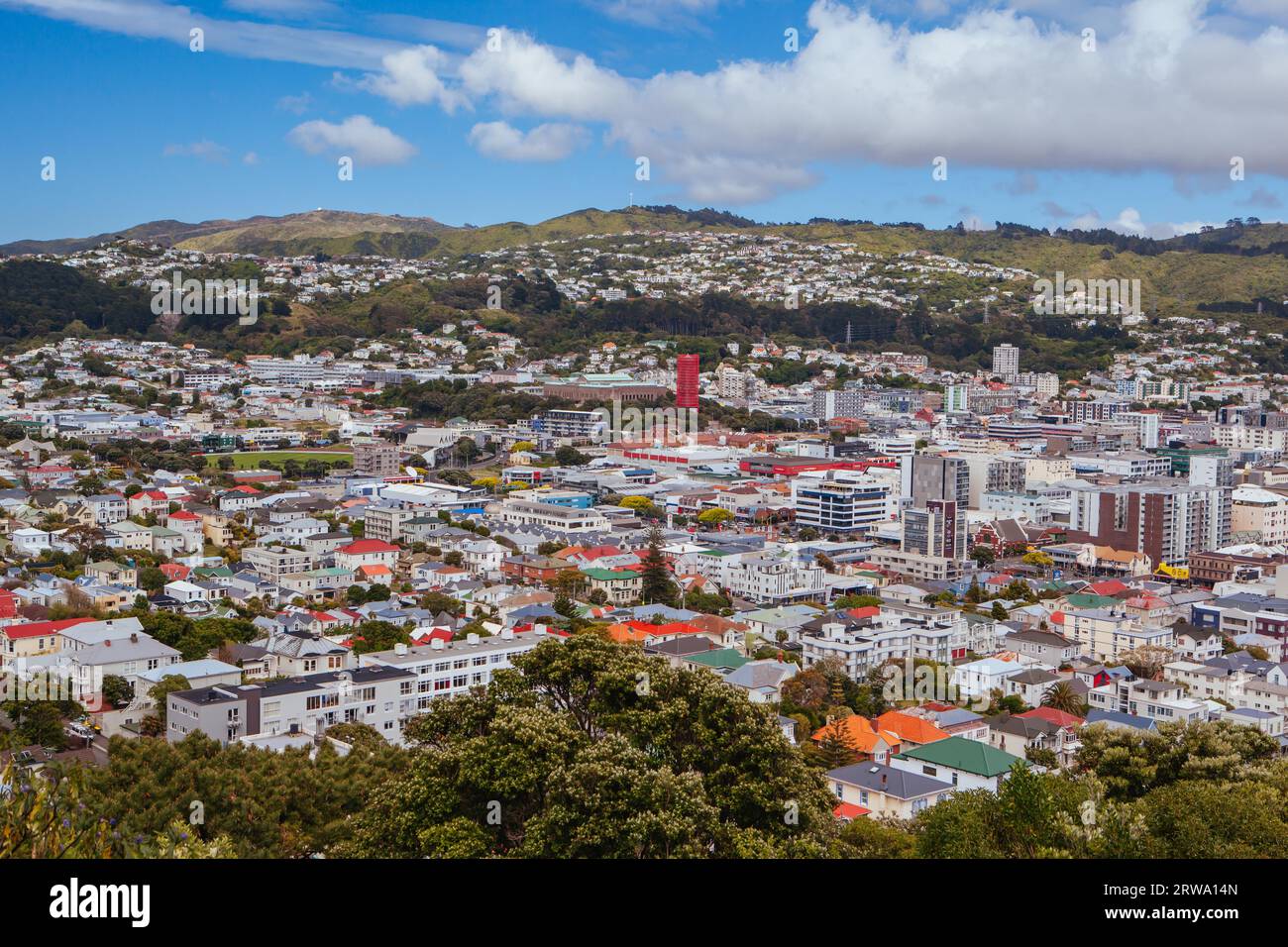 View from Mt Victoria over Wellington on a clear spring day in North Island, New Zealand Stock Photo