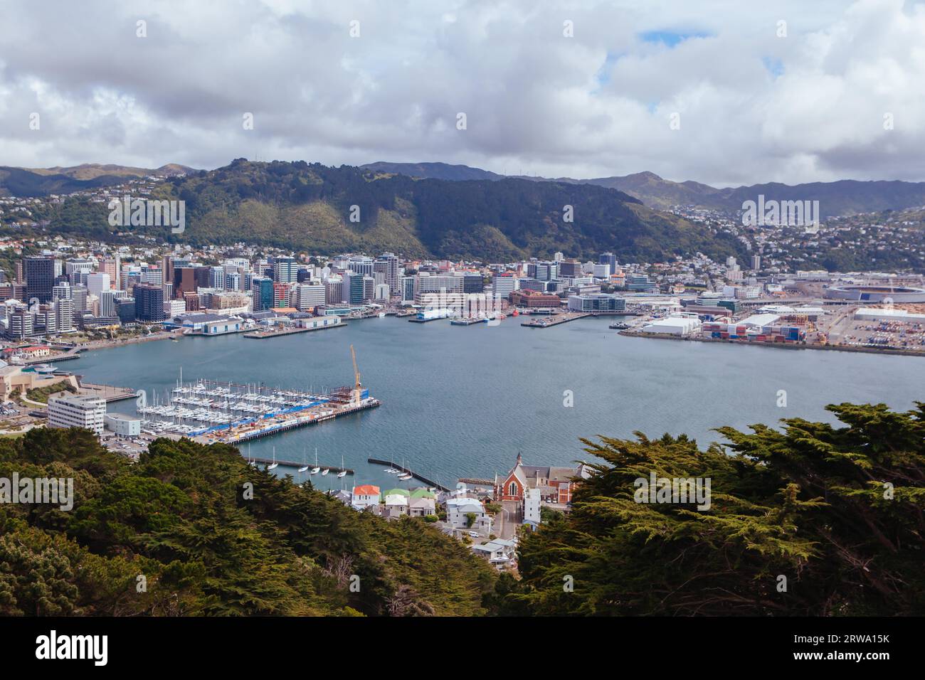 View from Mt Victoria over Wellington on a clear spring day in North Island, New Zealand Stock Photo