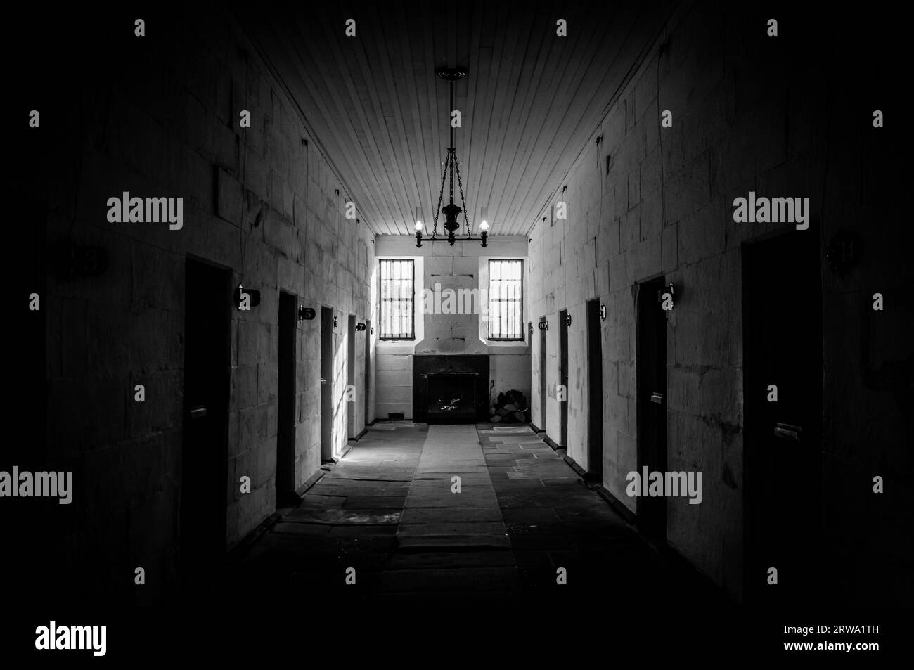 Port Arthur, Tasmania, Australia on June 8, 2013: View on cell block in historic Port Arthur penal colony prison Stock Photo