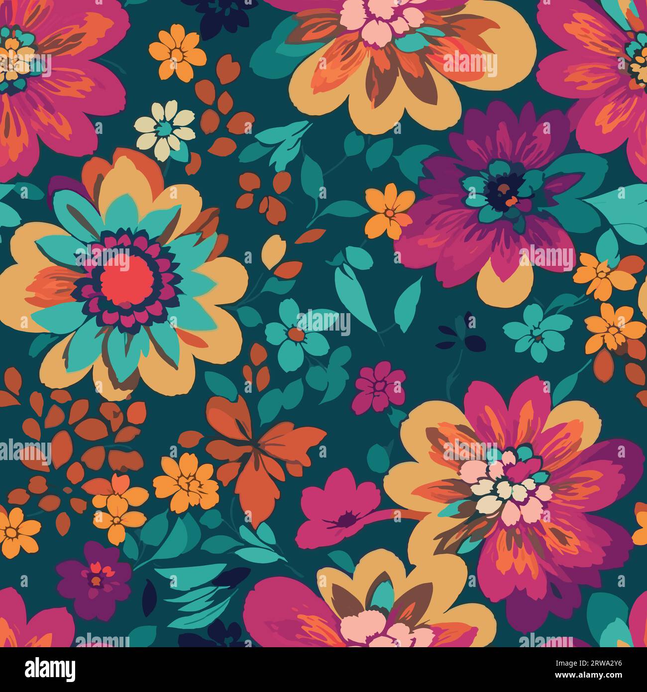 Colorful floral print background. Seamless floral pattern with bright