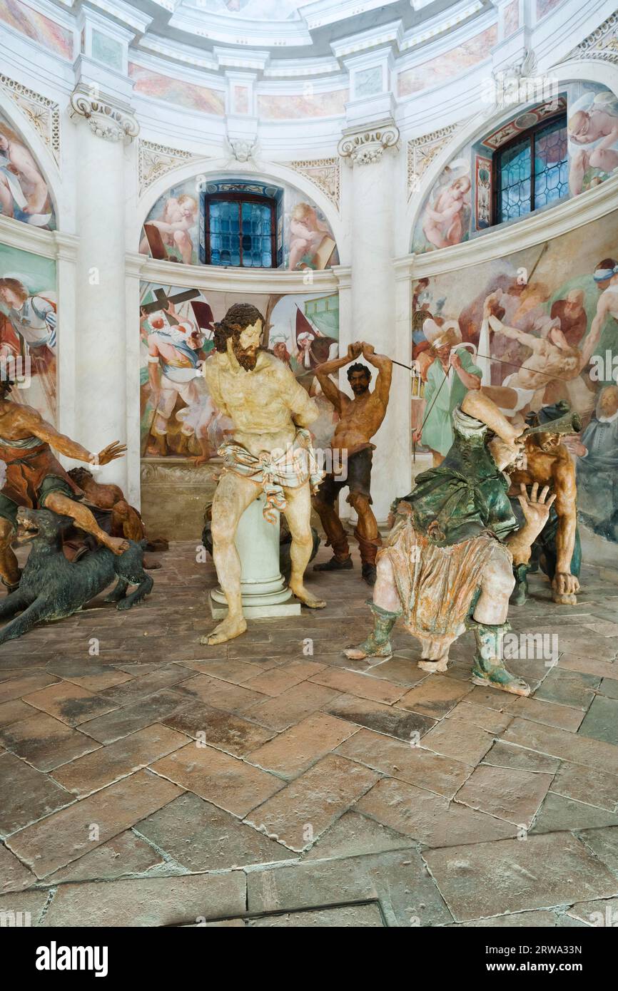 The Flagellation of Jesus. Scene of lifesize terracotta figures and
