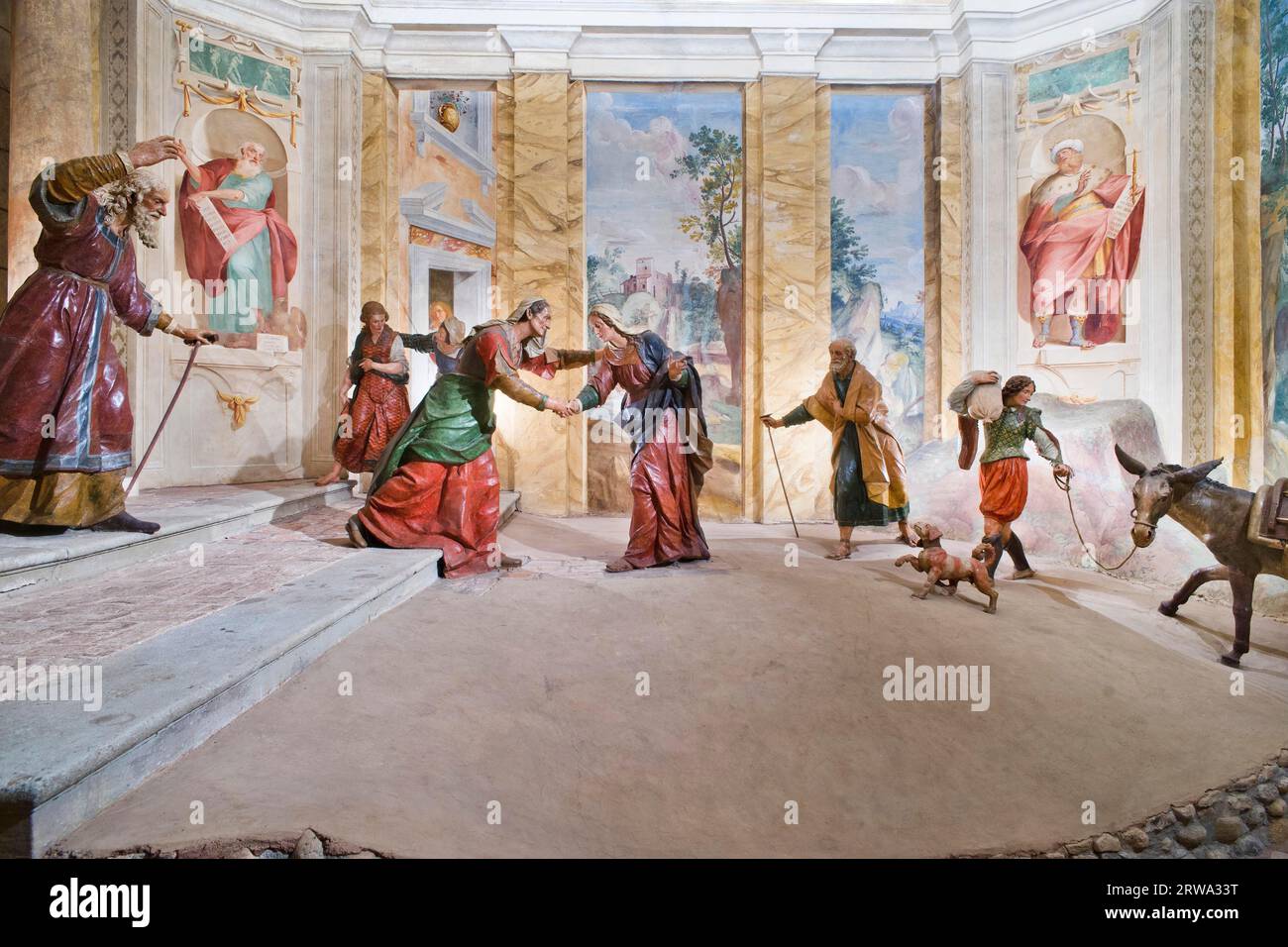 Mary, the mother of Jesus, meets Elizabeth, the mother of John the