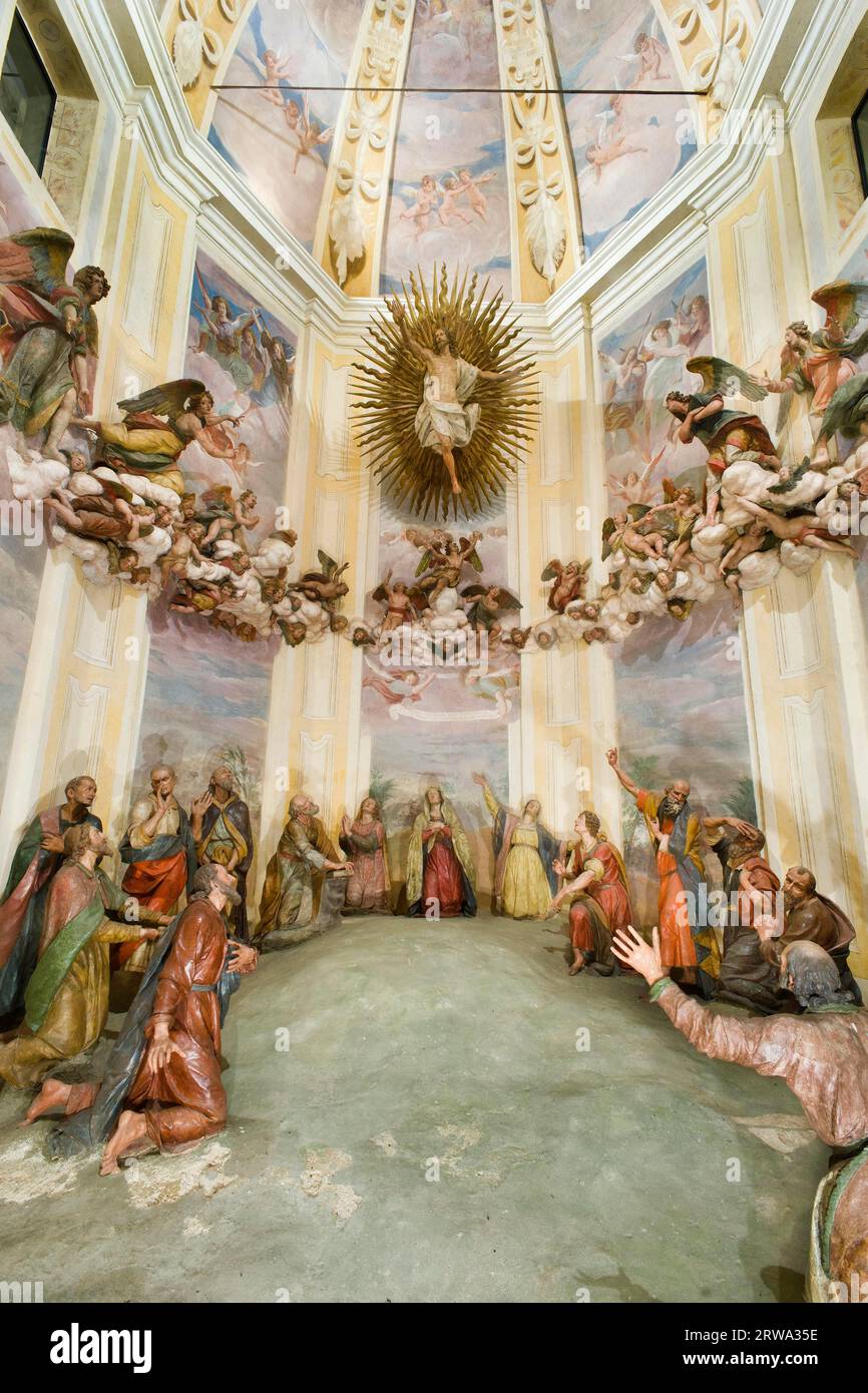 Ascension of Christ. Scene of life-size terracotta figures and illusionistic frescoes from the XII. Chapel of the Sacro Monte di Varese. Created at Stock Photo