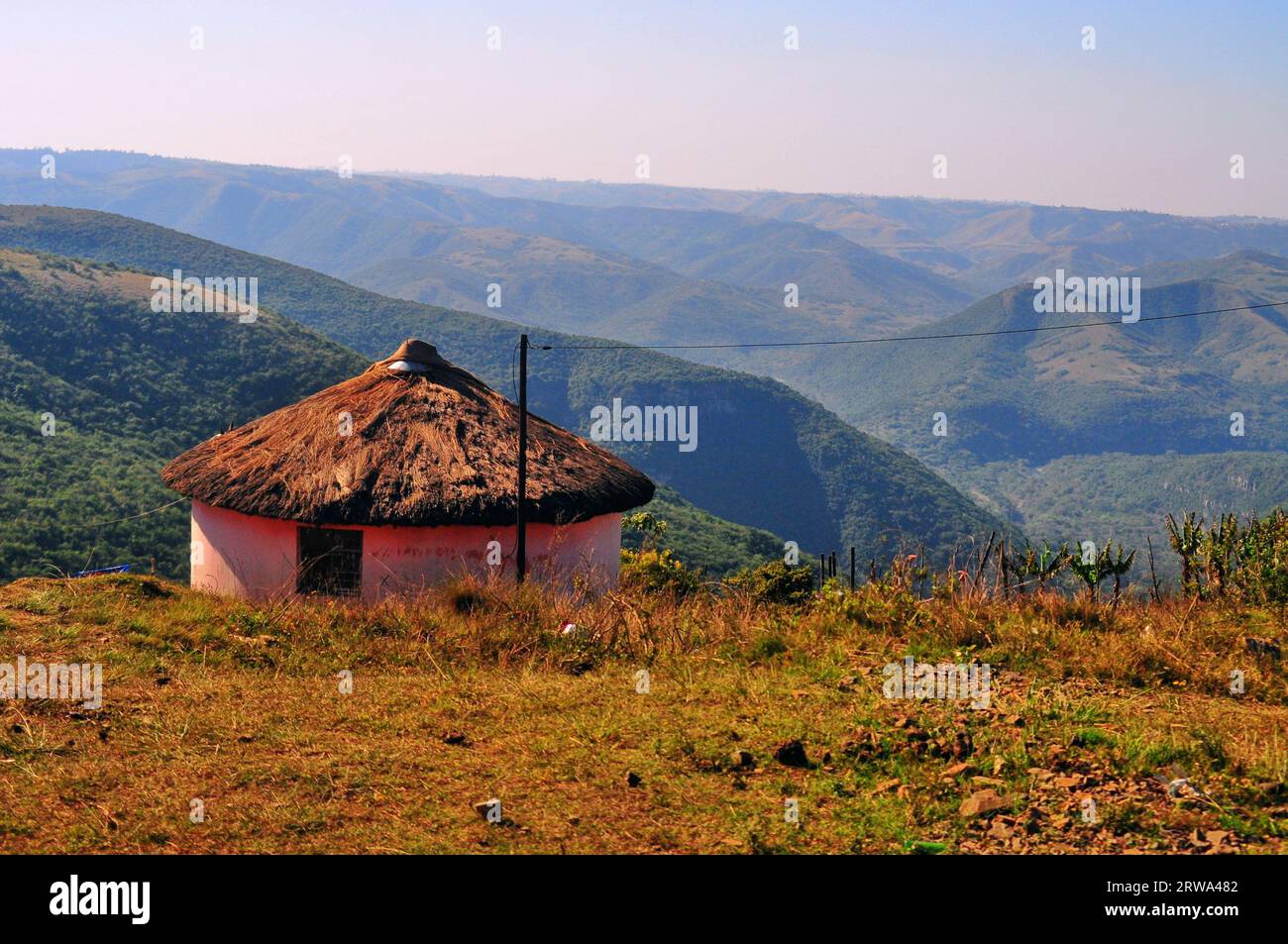 Mpondoland in the Eastern Cape is an area of spectacular beauty featuring villages built high on mountain tops or down the valleys Stock Photo
