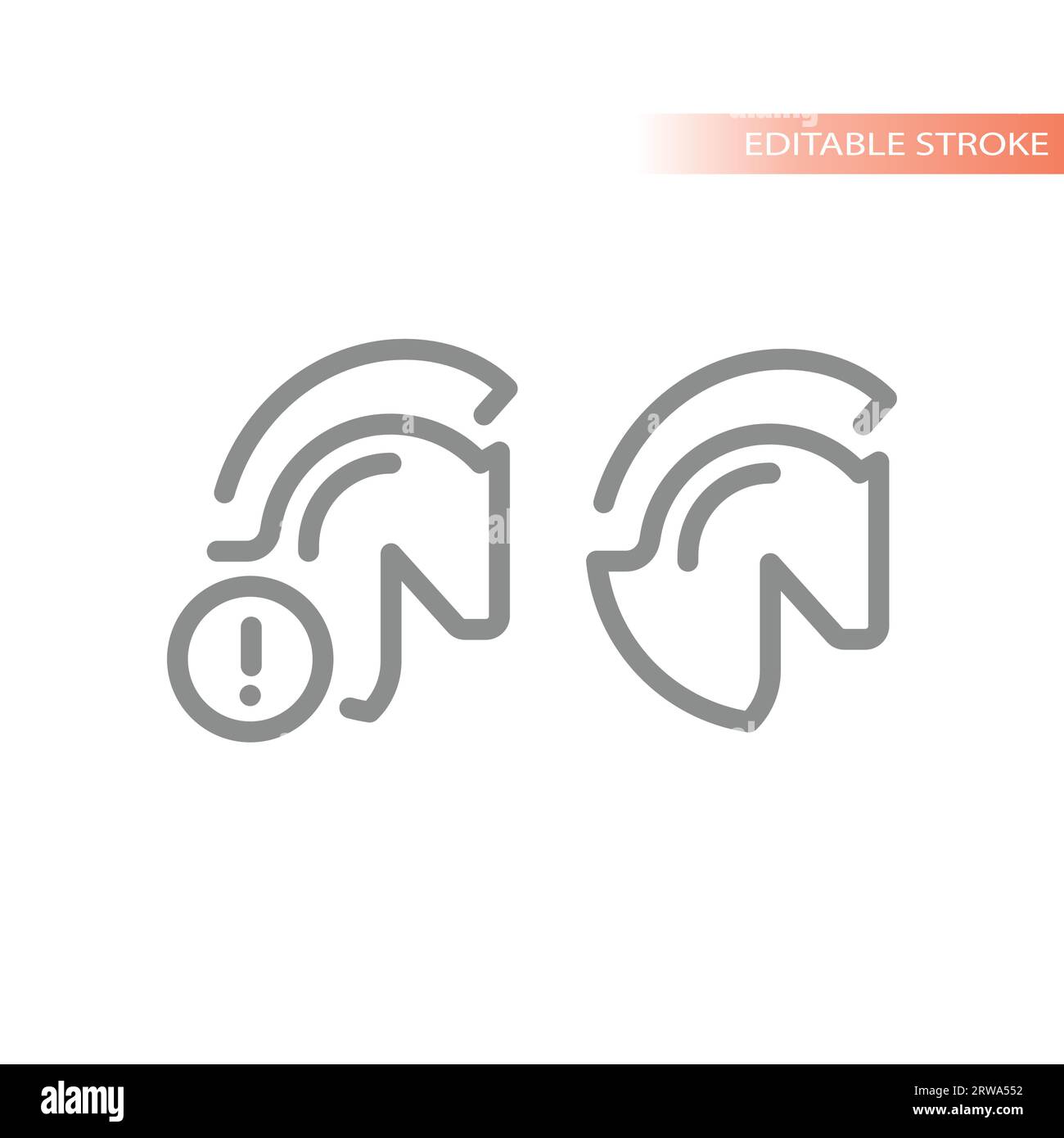 Trojan horse or computer virus warning line vector icon. Malware, spyware and system breach outline symbol. Stock Vector