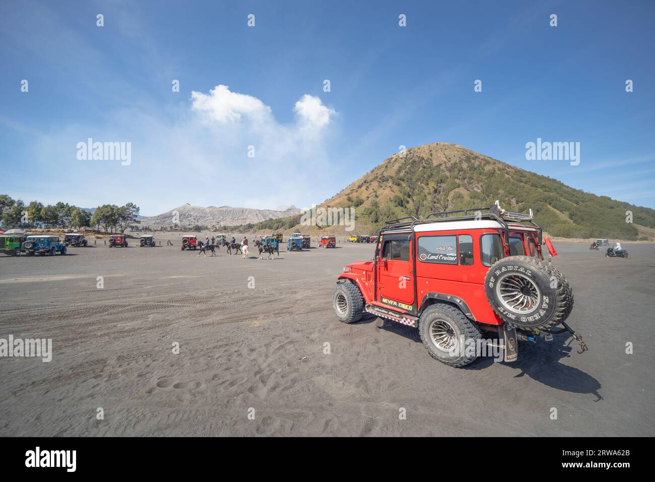 Java Indonesia on September 11,2023 : Tourists 4x4 red Jeep for tourist ...