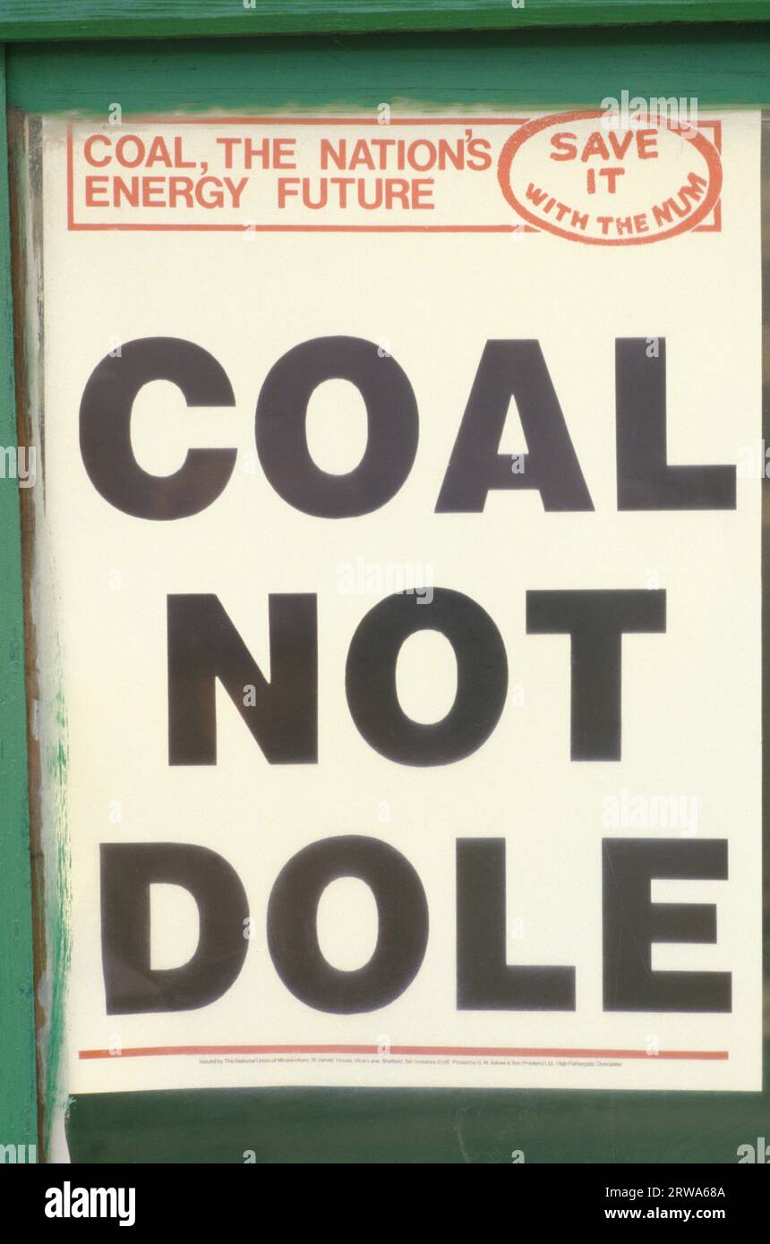 Miners Strike 1984 Coal not dole poster in window of local union strike  office Shirebrook Derbyshire England 1980s UK HOMER SYKES Stock Photo