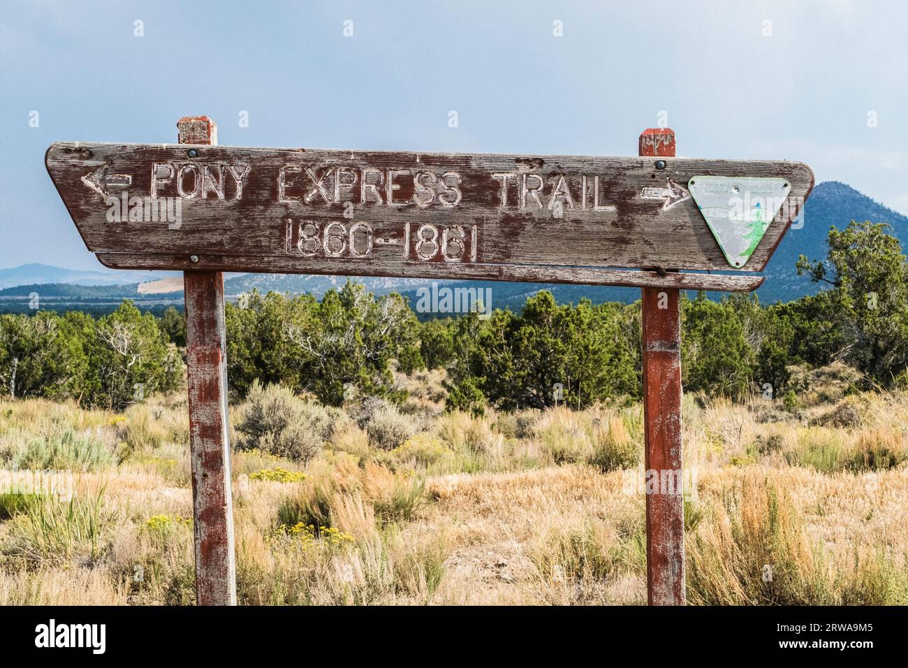 Old wooden sign reading Pony Express Trail, Elko, Nevada, USA Stock ...