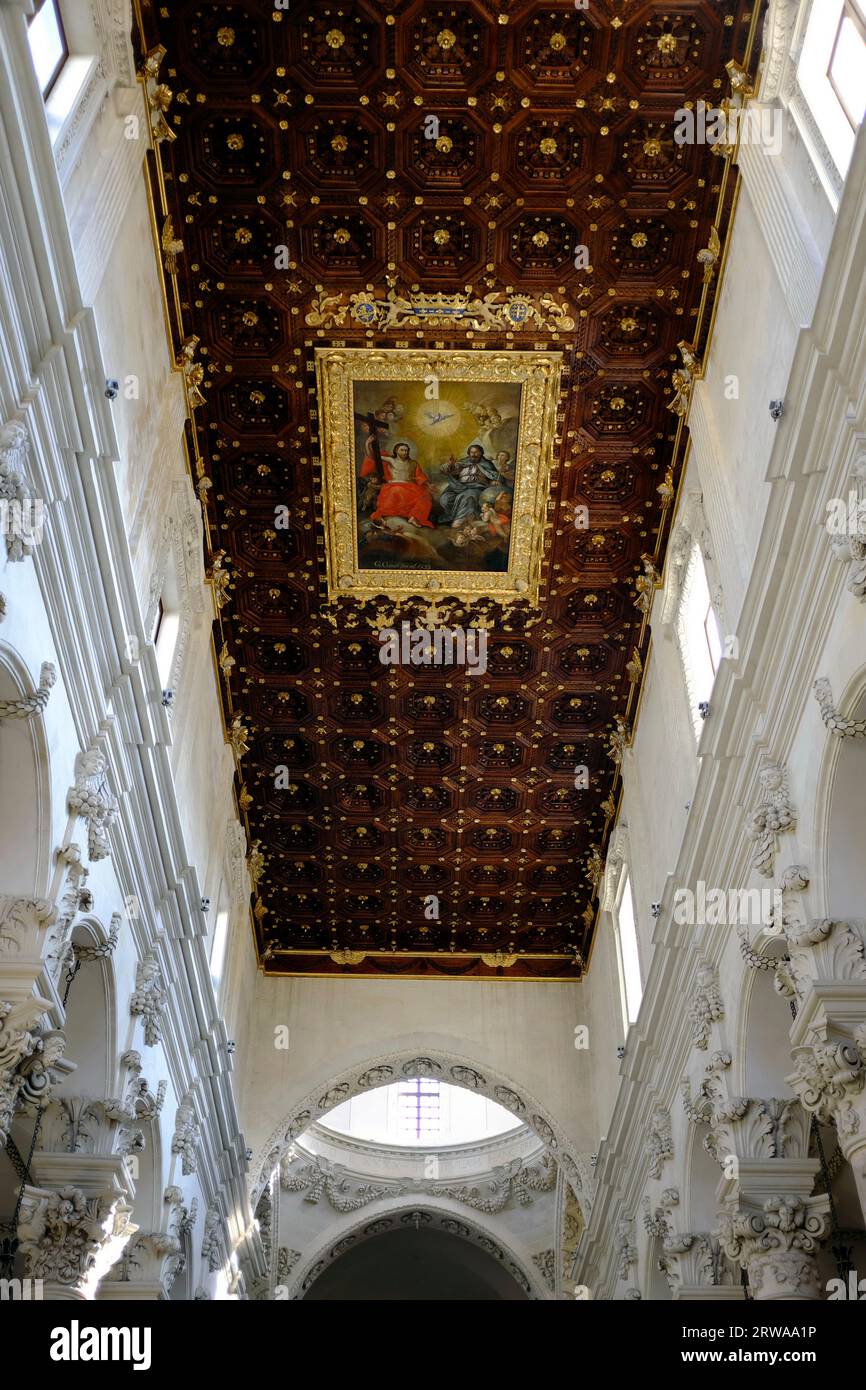 Interior view of Basilica di Santa Croce with painting under the ceiling, Lecce, Italy Stock Photo