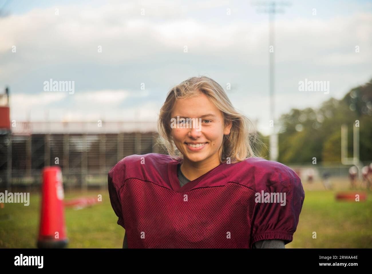Female Kicker on highschool Football team Stock Photo Alamy