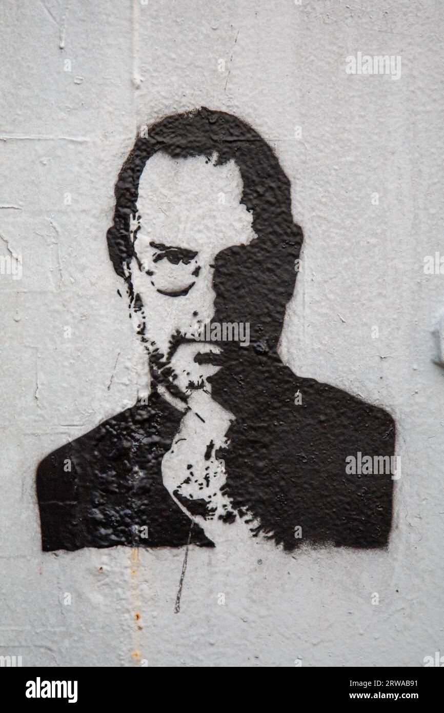 Graffiti portrait of Apple cofounder Steve Jobs somewhere in the