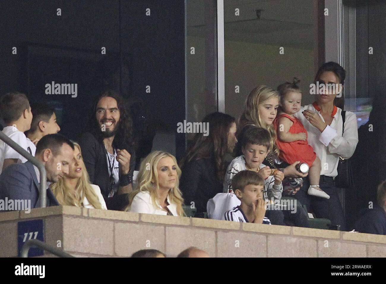 Los Angeles, USA 17th September 2023 FILE IMAGE dated 28 October 2012 Russell Brand with Victoria Beckham and Gordon Ramsey watch LA Galaxy v Seattle Sounders at the Home Depot Center, Carson, California, USA/ Credit: Headlinephoto/Alamy Live News Stock Photo