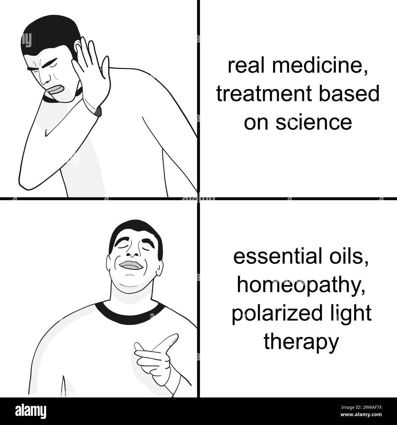 Alternative medicine problems. Funny meme for social media sharing