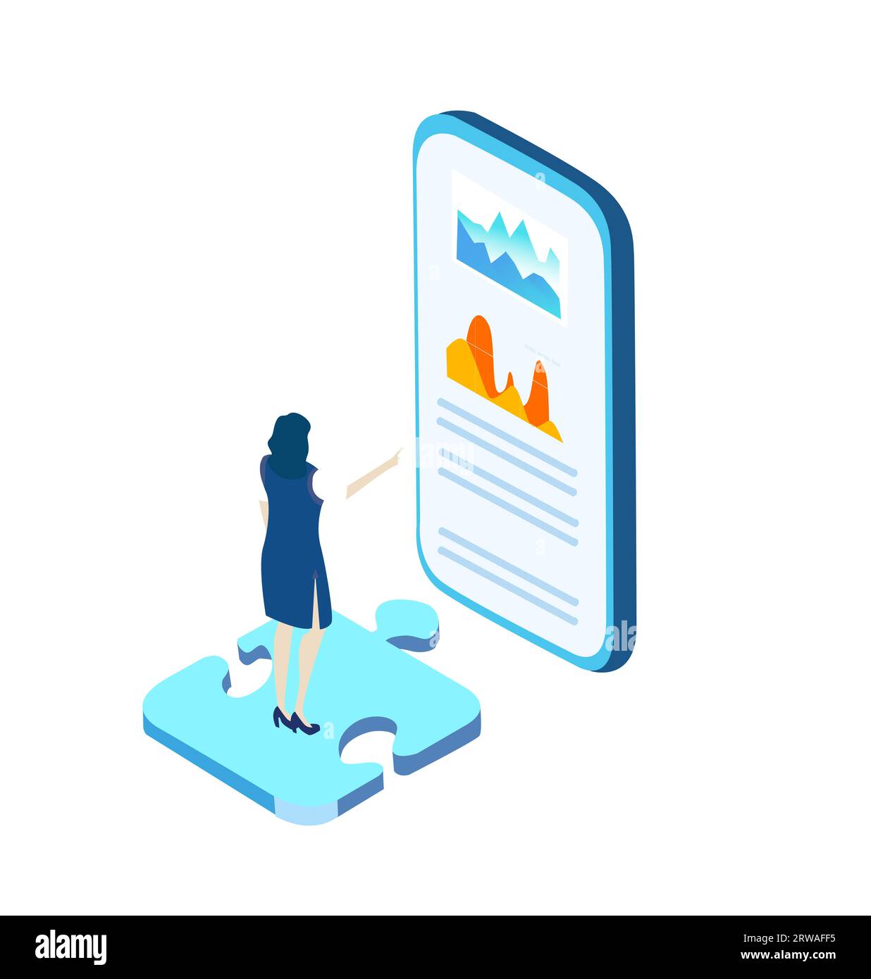 Application development iIsometric illustration. Business people work together, technology, big data, computing, artificial intelligence concept Stock Photo
