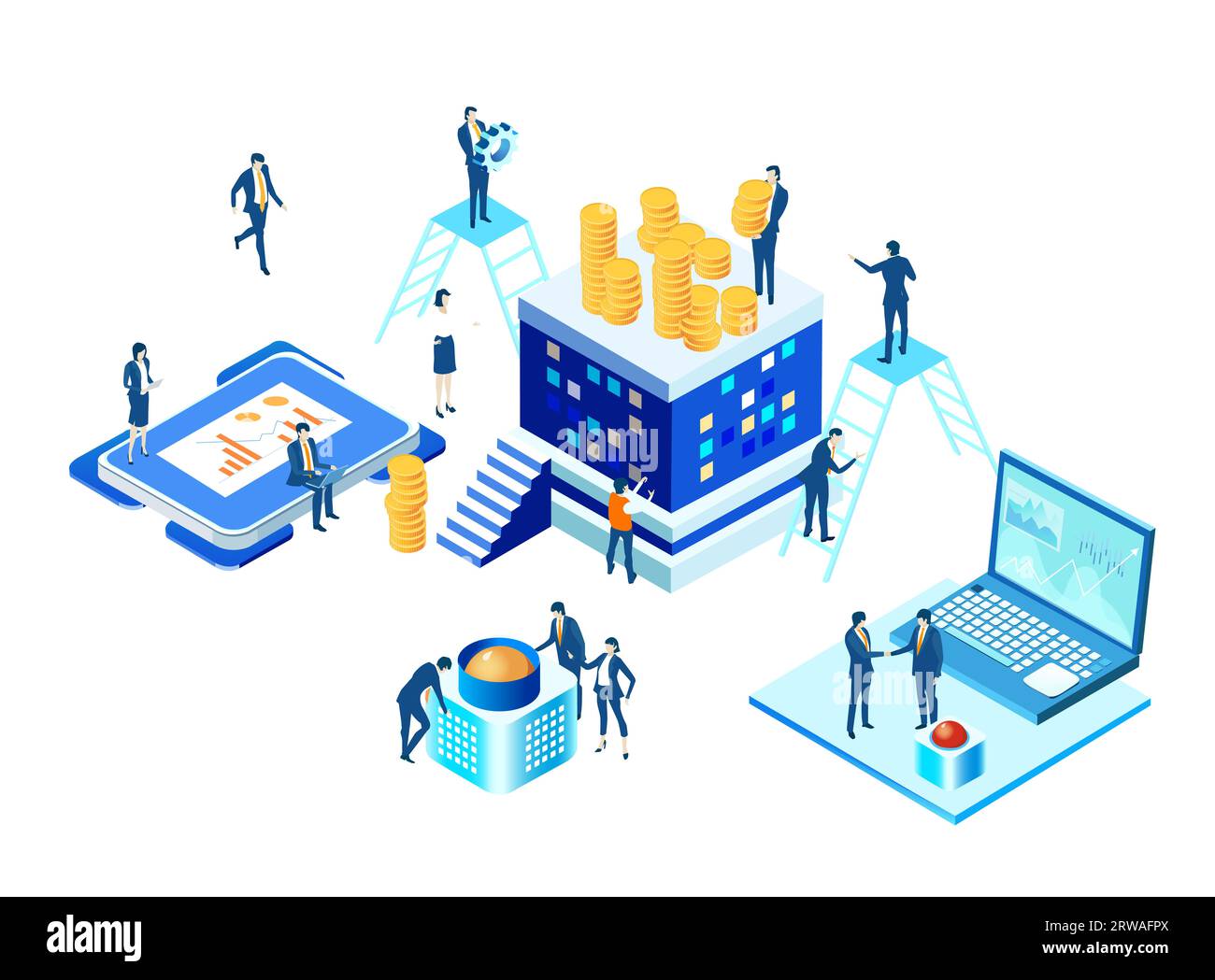 Business people mining crypto currency. Cryptocurrency concept miners and  coins, mining equipment, creating block chain Stock Photo - Alamy