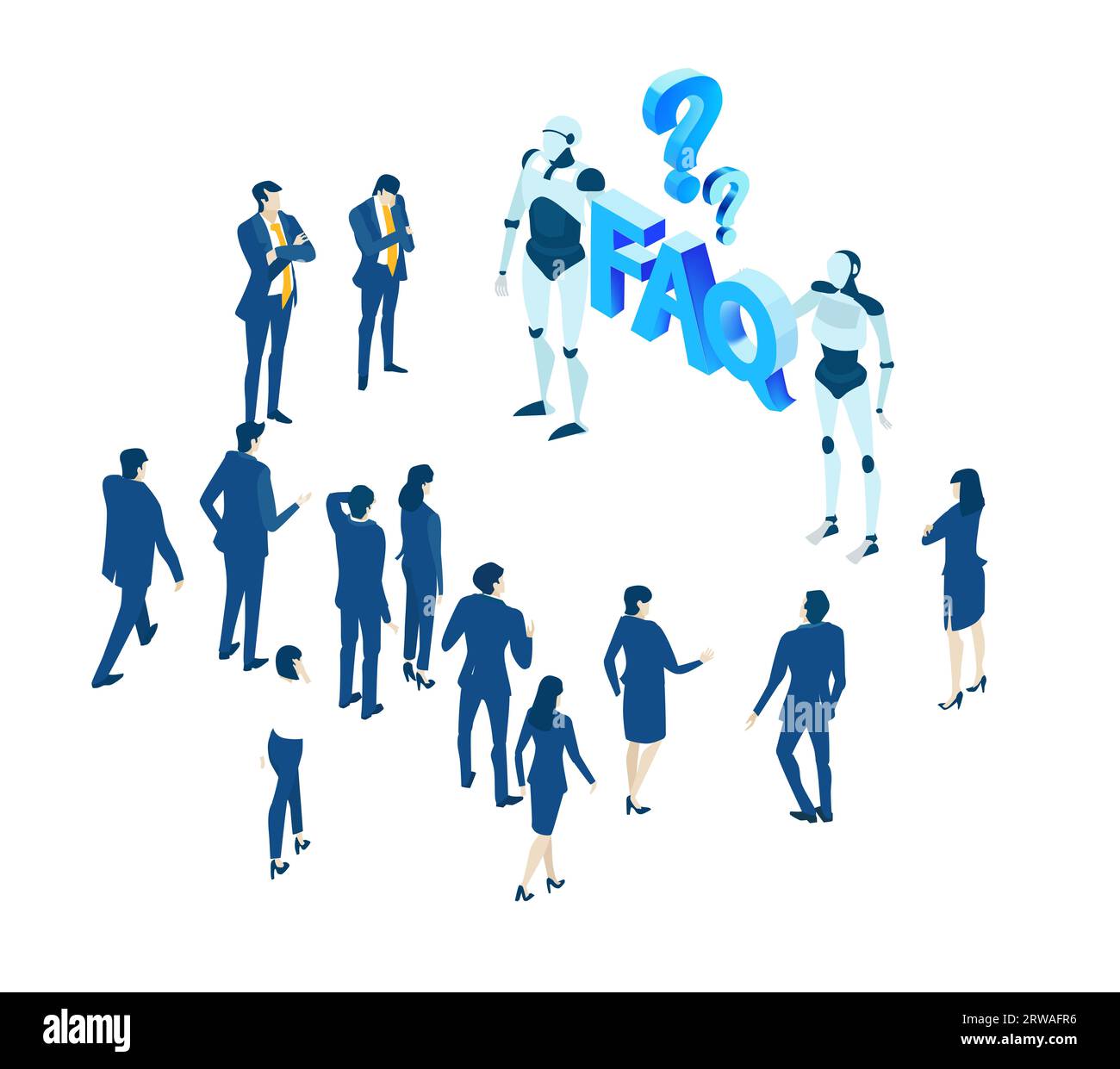 Isometric business environment. Robots and artificial intelligence