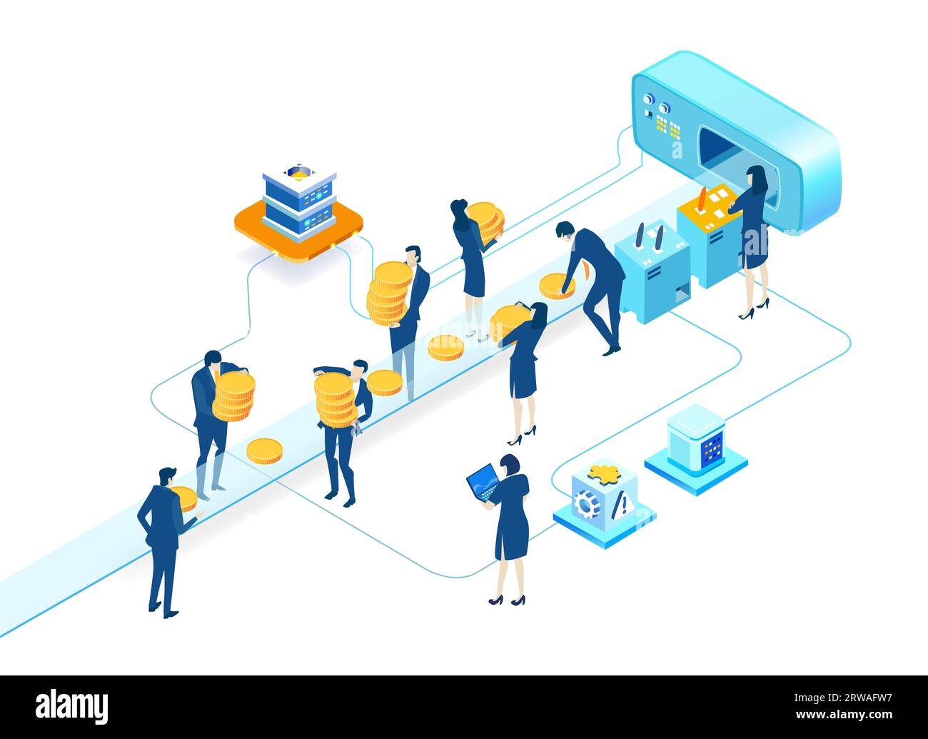 Business people mining crypto currency. Cryptocurrency concept miners and  coins, mining equipment, creating block chain Stock Photo - Alamy