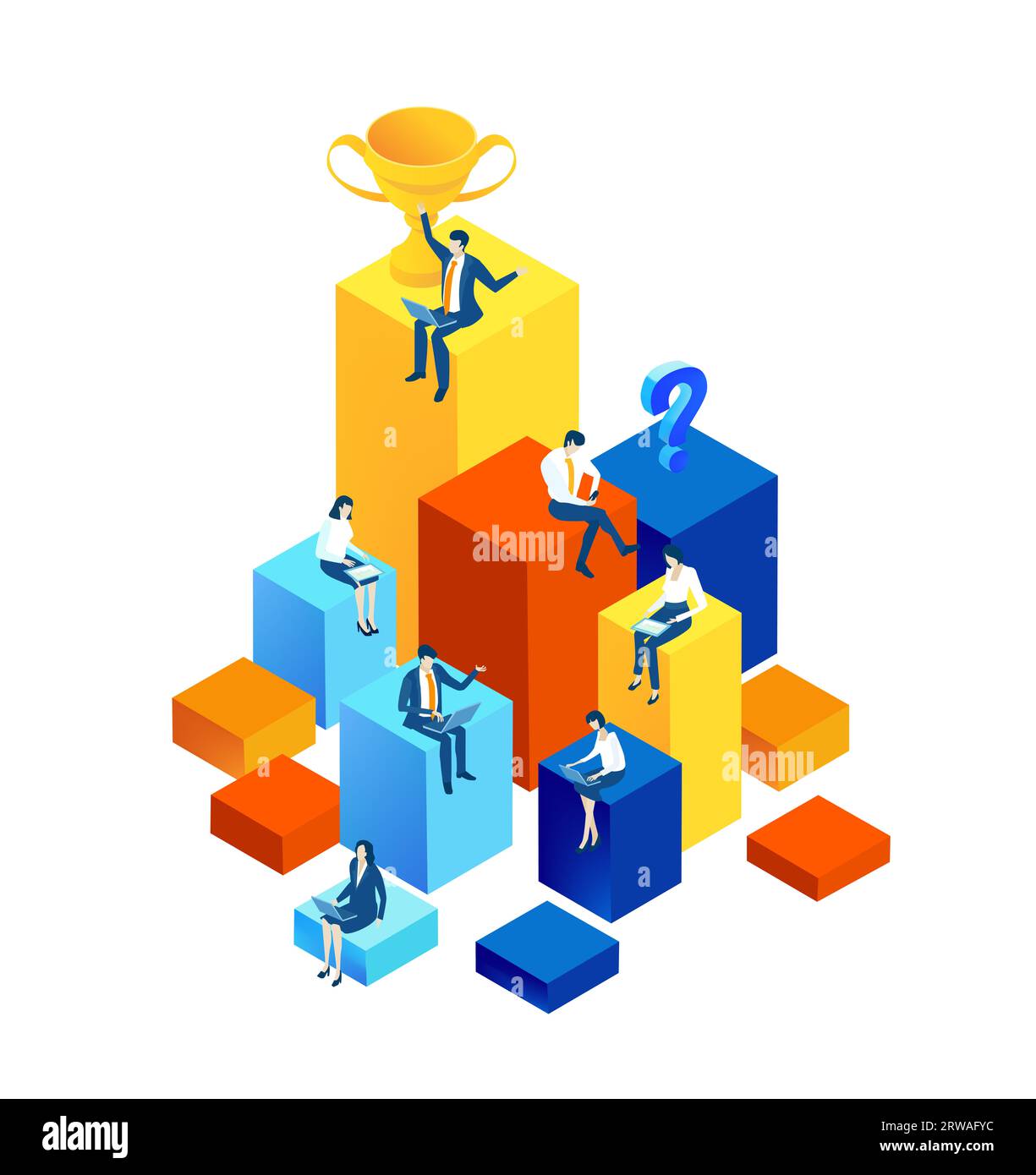 Application development iIsometric illustration. Business people work together, technology, big data, computing, artificial intelligence concept Stock Photo