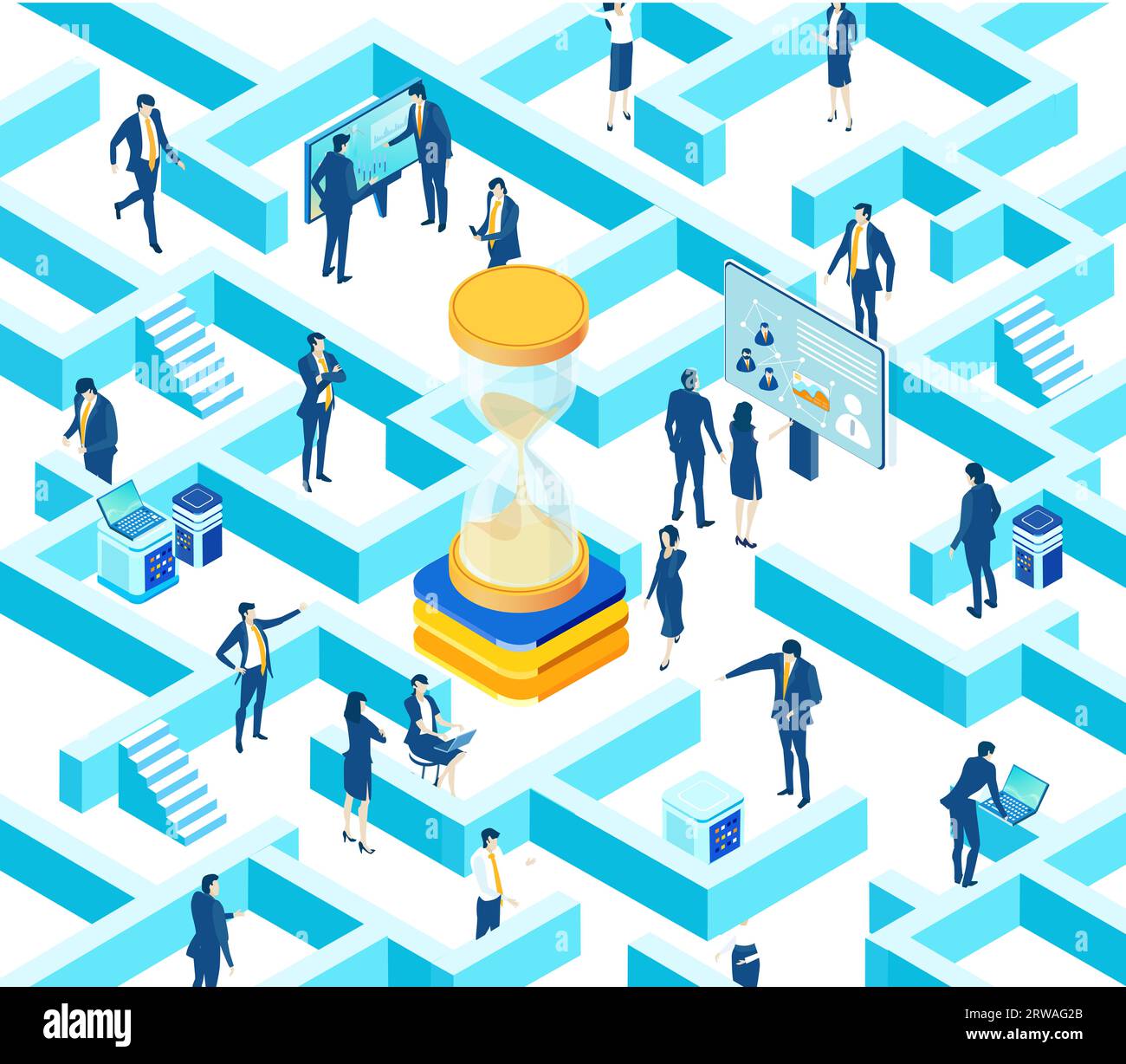 Isometric 3D labyrinth business environment. Business management ...