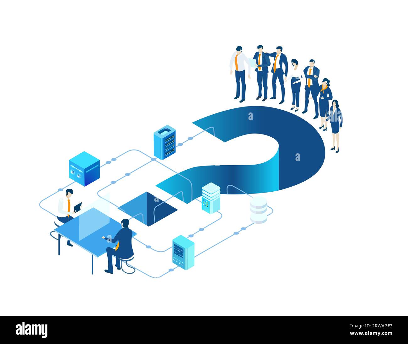 Isometric business concept environment, Business people working around