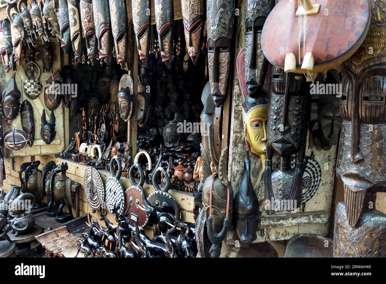 Ivory Coast Masks and Handcraft: Symbolic artistry in deities, spirits, and animals reflecting the depth of Ivorian traditions Stock Photo