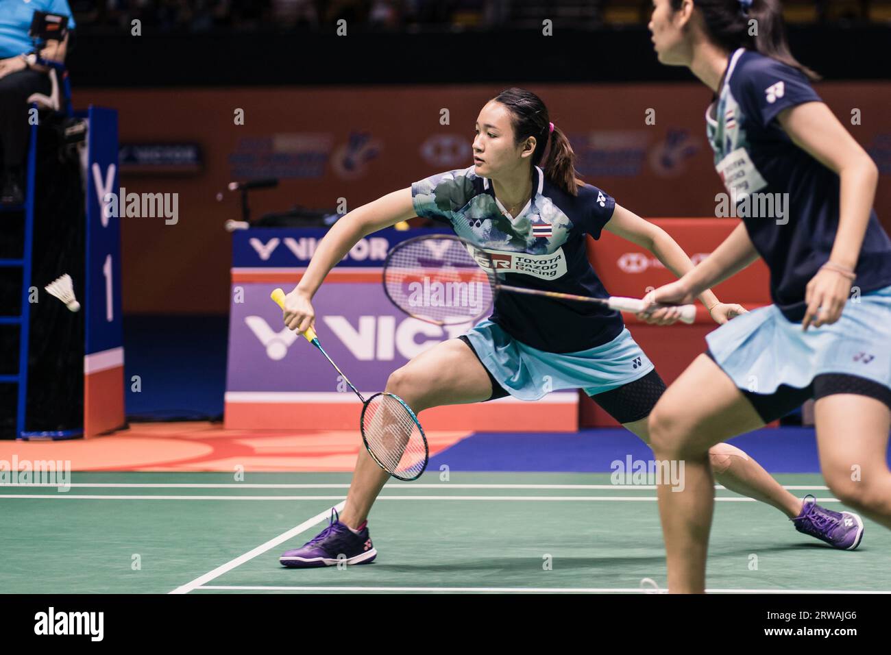 Benyapa Aimsaard, Nuntakarn Aimsaard of Thailand play during the Women