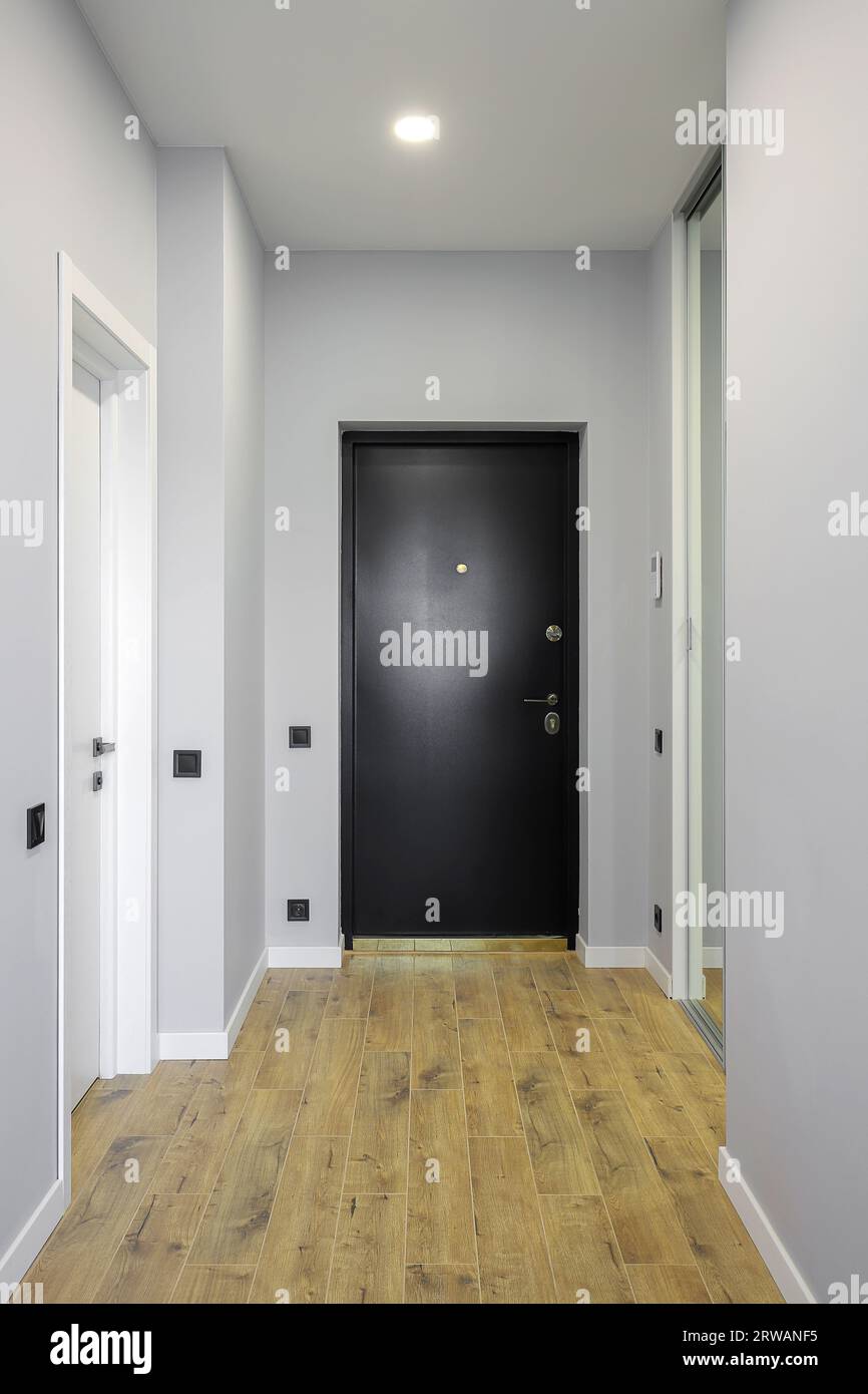 Black entrance door inside an apartment interior Stock Photo - Alamy, image size:866x1390