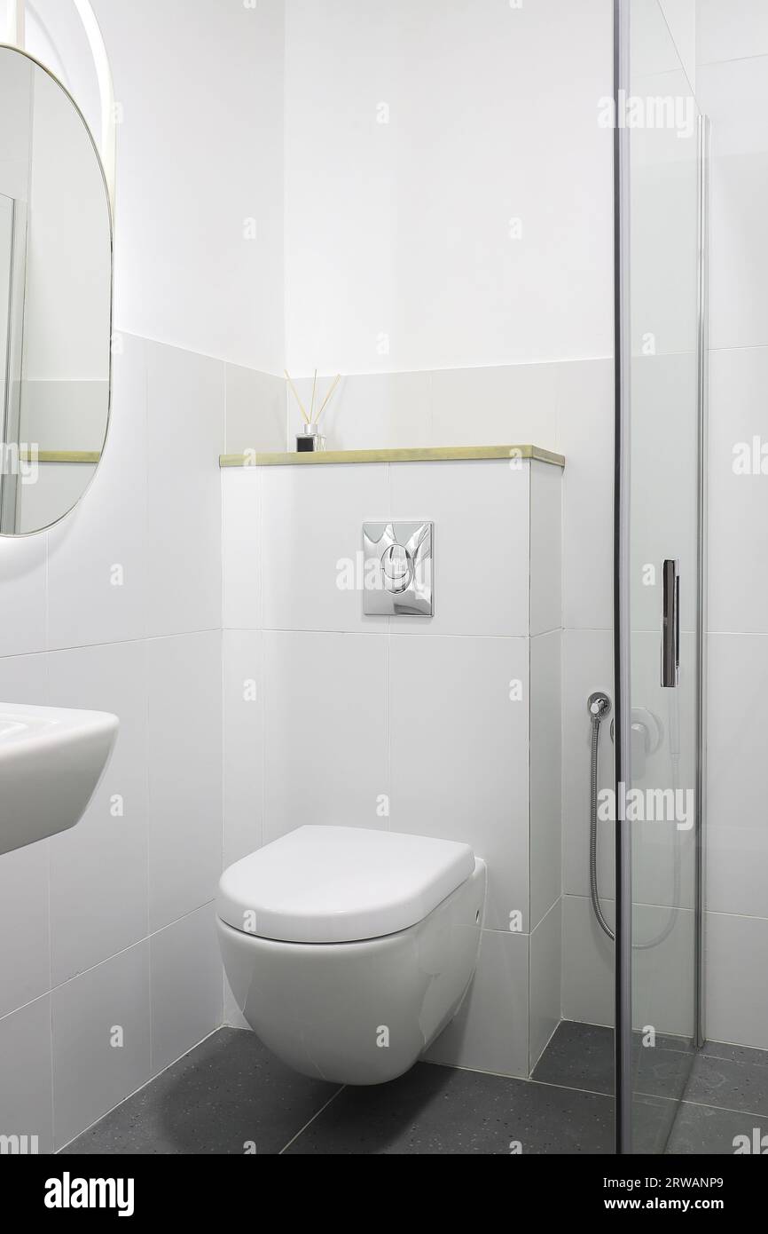White toilet bowl in a modern bathroom interior Stock Photo - Alamy